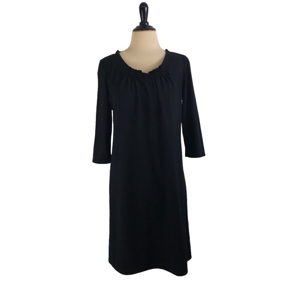 Pure J. Jill S DRESS Solid Black Ruffle Pullover Tunic Stretch Knit Minimalist